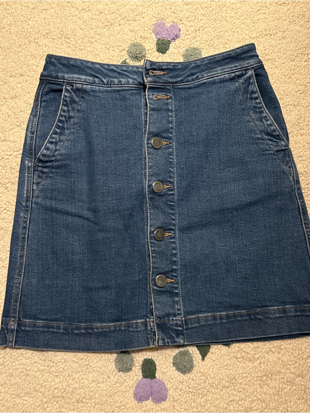 LOFT Dark Blue Button-Front Denim Skirt